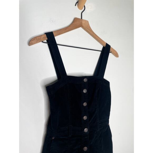 Abercrombie & Fitch Black Corduroy Mini Dress XXS Button Retro 70s Mini - Picture 3 of 8